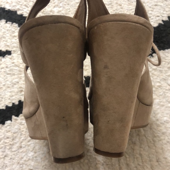 BP Beige Wedge Sandal Heels Suede Fabric 9M - Picture 7 of 10